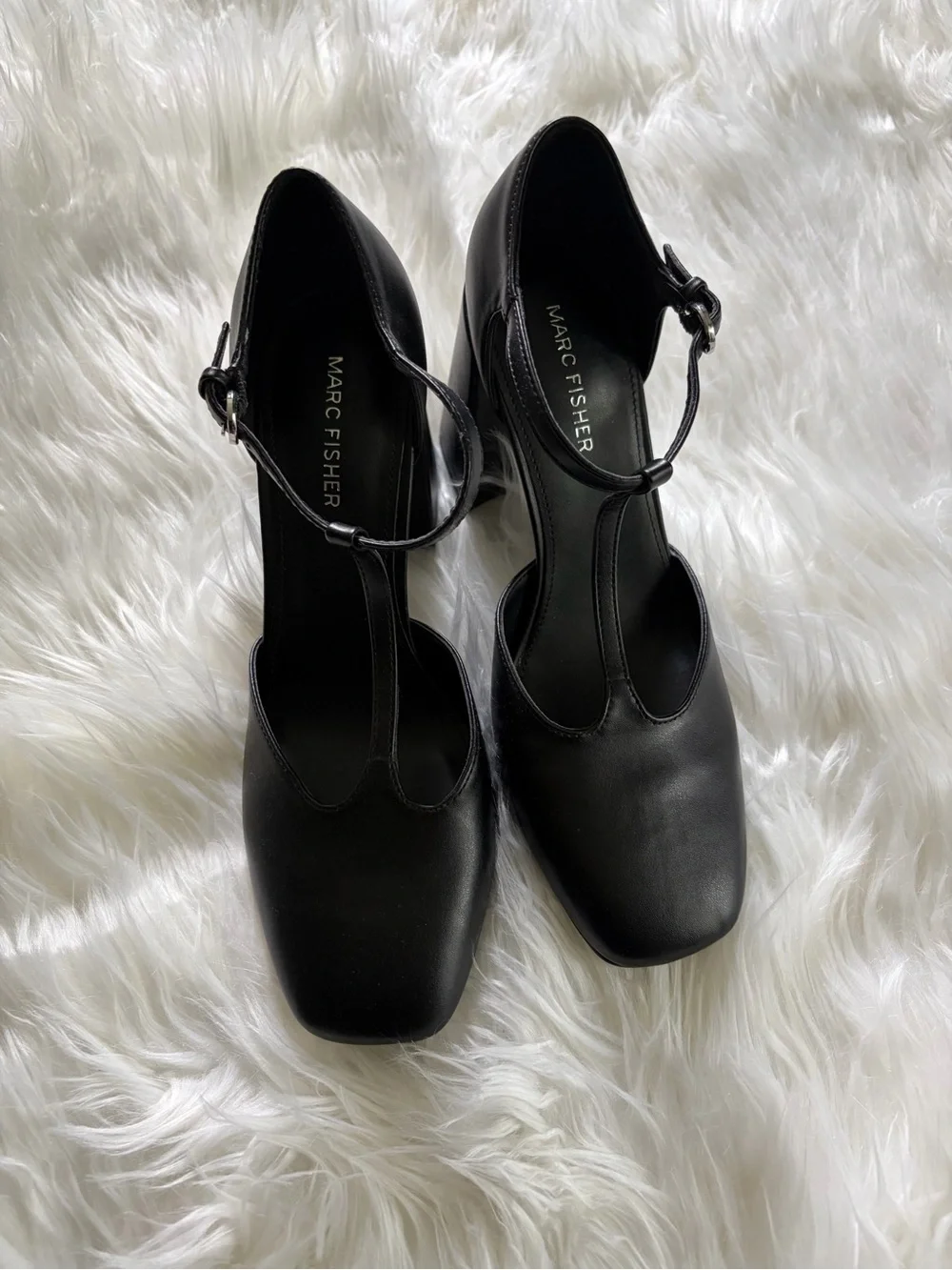 Marc Fisher Black T-Strap Leather Heels -Size 8 -New - Picture 1 of 5